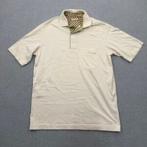 Emidio Tucci Polo Mens 5 Cream Old Money Gingham Trim Cotton Pocket Shirt